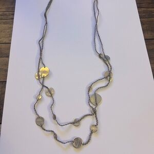 Chico’s Double Strand Hammered Medallion and Rope Style Necklace